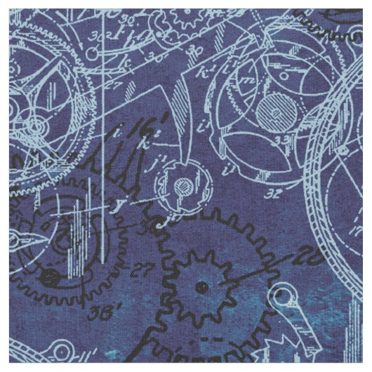 Clockwork Collage Indigo Stoff (Nahaufnahme)