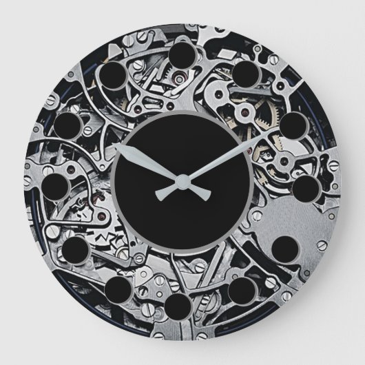 Clockwork Gears Silver Wall Clock Große Wanduhr (Vorderseite)