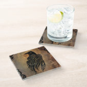 Clockwork Raven Glasuntersetzer (Schrägansicht)