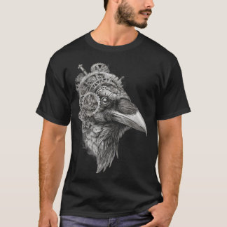Clockwork Raven Portrait — Pen-and-Ink Steampunk  T-Shirt