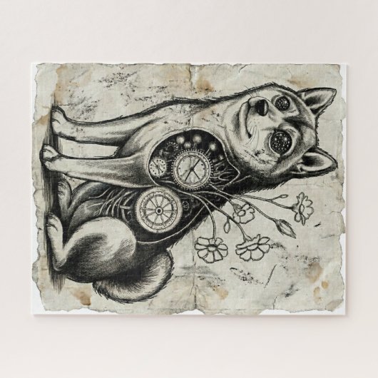 Clockwork Shiba – Gothic Overthinking Dog Puzzle (Horizontal)
