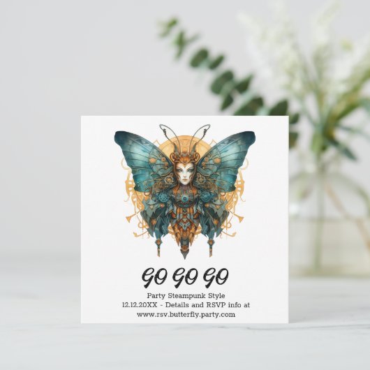 Clockwork Skipper Butterfly Steampunk Wedding Ankündigung (Stehend Vorderseite)