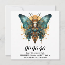 Clockwork Skipper Butterfly Steampunk Wedding Ankündigung