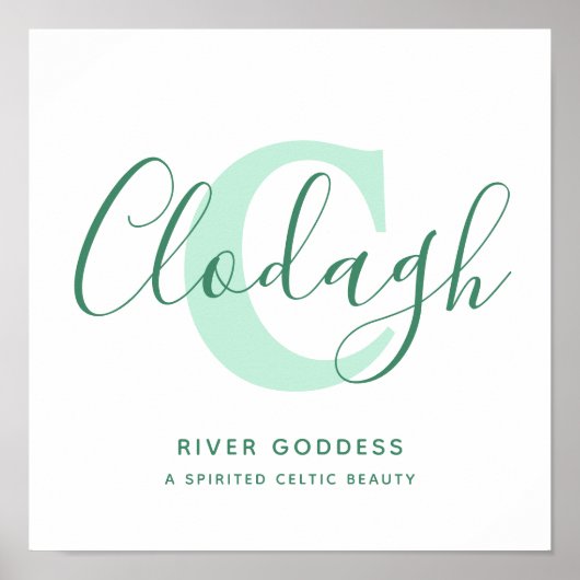 Clodagh Name bedeutet Farbtöne für grünen Text Poster (Vorne)
