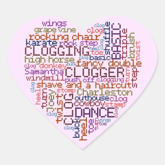 Clogger Clogging Word Art Herz-Aufkleber (Vorderseite)