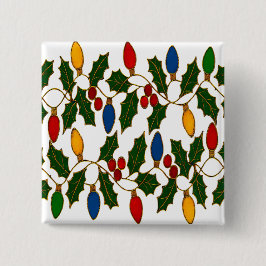 Cloisonne Art Christmas Lights and Holly Button