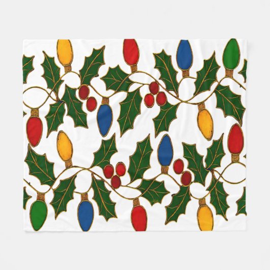 Cloisonne Art Christmas Lights and Holly Fleecedecke (Vorderseite (Horizontal))