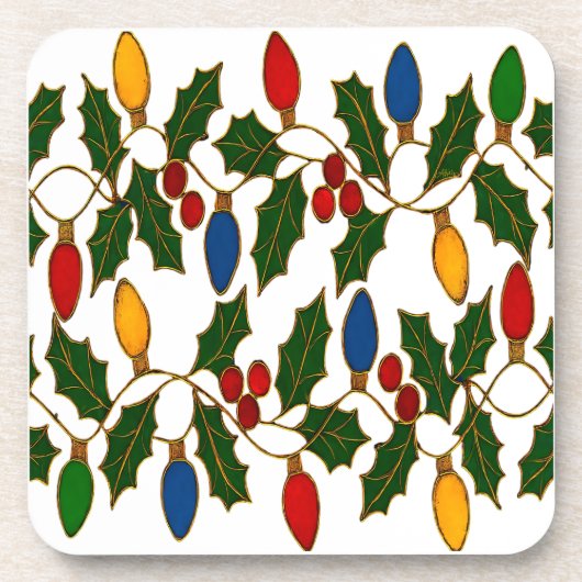 Cloisonne Art Christmas Lights and Holly Getränkeuntersetzer (Vorderseite)