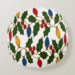 Cloisonne Art Christmas Lights and Holly Rundes Kissen