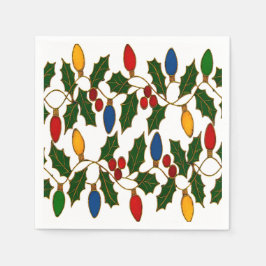Cloisonne Art Christmas Lights and Holly Serviette
