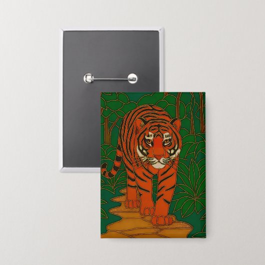 Cloisonne Art Tiger on the Jungle Path Button (Vorderseite/Rückseite)