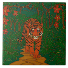 Cloisonne Art Tiger on the Jungle Path Fliese