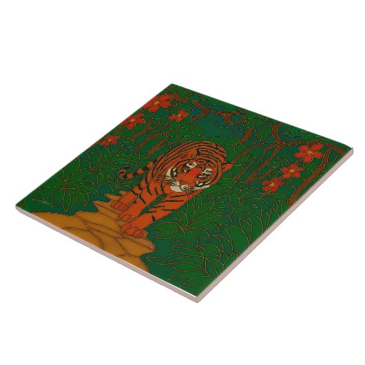 Cloisonne Art Tiger on the Jungle Path Fliese (Seite)