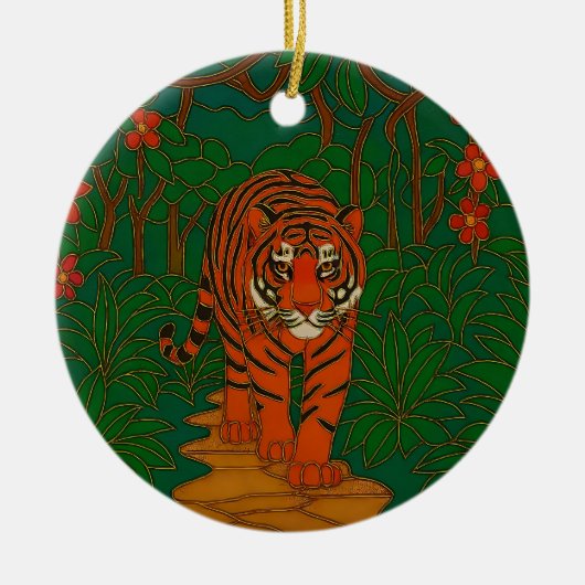 Cloisonne Art Tiger on the Jungle Path Keramik Ornament (Vorne)