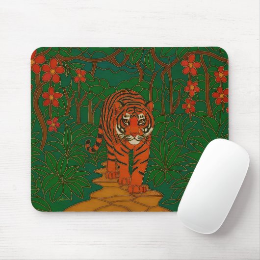 Cloisonne Art Tiger on the Jungle Path Mousepad (Mit Mouse)