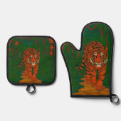 Cloisonne Art Tiger on the Jungle Path Ofenhandschuh & Topflappen-Set (Vorderseite)