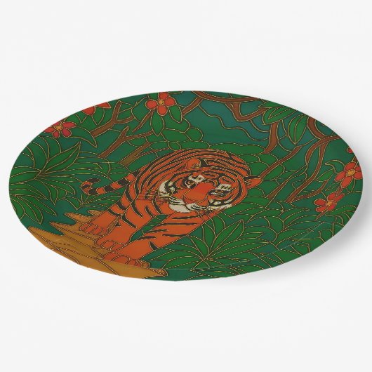 Cloisonne Art Tiger on the Jungle Path Pappteller (Schrägansicht)