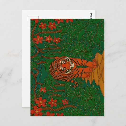 Cloisonne Art Tiger on the Jungle Path Postkarte (Vorne/Hinten)