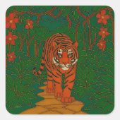 Cloisonne Art Tiger on the Jungle Path Quadratischer Aufkleber (Vorderseite)