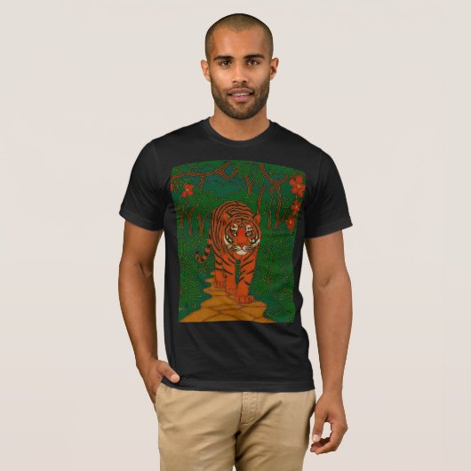 Cloisonne Art Tiger on the Jungle Path T-Shirt (Vorne ganz)