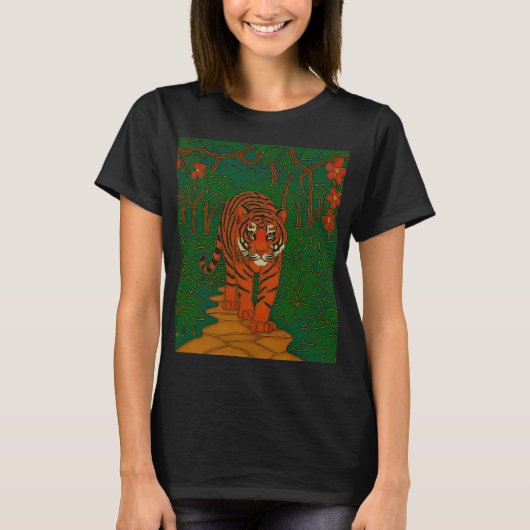 Cloisonne Art Tiger on the Jungle Path T-Shirt (Vorderseite)