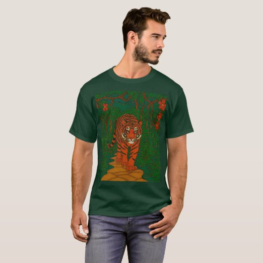 Cloisonne Art Tiger on the Jungle Path T-Shirt (Vorne ganz)
