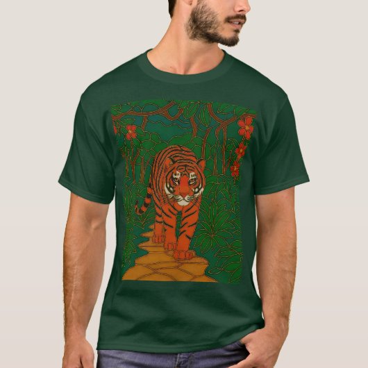 Cloisonne Art Tiger on the Jungle Path T-Shirt (Vorderseite)