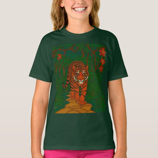 Cloisonne Art Tiger on the Jungle Path T-Shirt (Vorderseite)