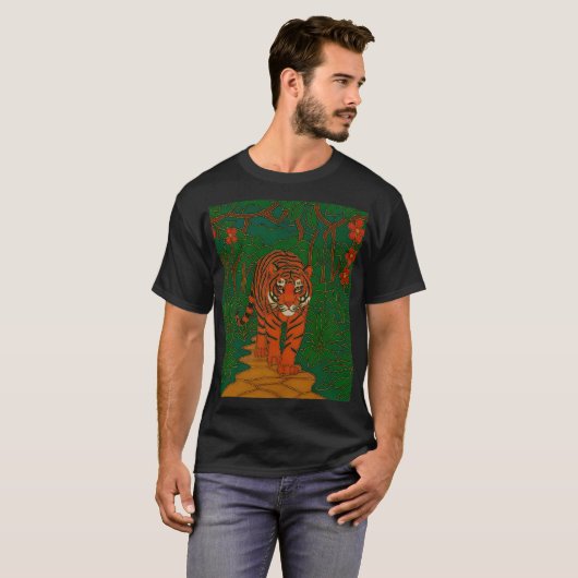 Cloisonne Art Tiger on the Jungle Path T-Shirt (Vorne ganz)