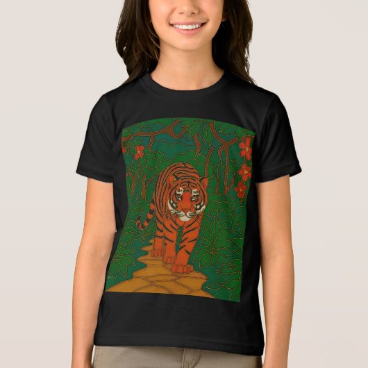 Cloisonne Art Tiger on the Jungle Path Tri-Blend Shirt (Vorderseite)