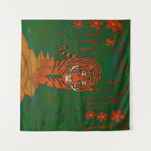 Cloisonne Art Tiger on the Jungle Path Wandteppich (Vorderseite (Horizontal))