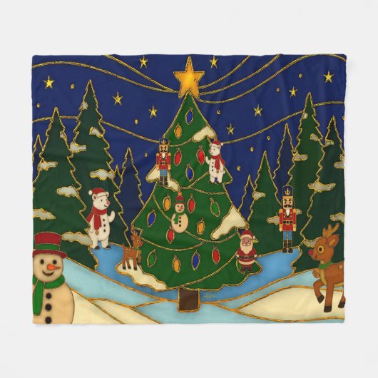 Cloisonne Art Whimsical Forest Classic Christmas  Fleecedecke (Vorderseite (Horizontal))