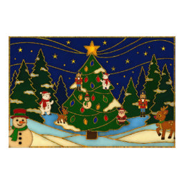 Cloisonne Art Whimsical Forest Classic Christmas  Fotodruck