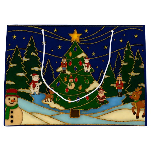 Cloisonne Art Whimsical Forest Classic Christmas Große Geschenktüte (Vorderseite)