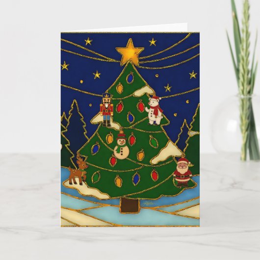 Cloisonne Art Whimsical Forest Classic Christmas Karte (Vorderseite)