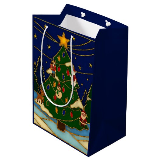 Cloisonne Art Whimsical Forest Classic Christmas Mittlere Geschenktüte (Rückseite Schrägansicht)