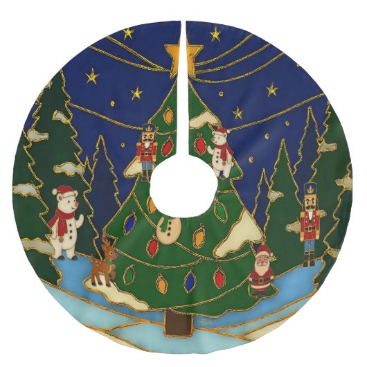 Cloisonne Art Whimsical Forest Classic Christmas Polyester Weihnachtsbaumdecke (Vorderseite)
