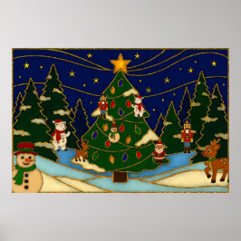 Cloisonne Art Whimsical Forest Classic Christmas  Poster