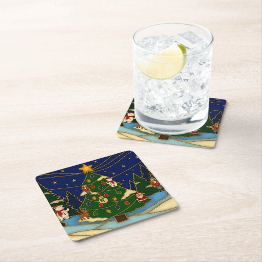 Cloisonne Art Whimsical Forest Classic Christmas Rechteckiger Pappuntersetzer (Vor Ort)