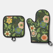 Cloisonne China Patter Asian Oriental Ofenhandschuh & Topflappen-Set (Vorderseite)
