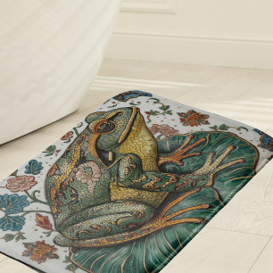 Cloisonné-Frosch auf Seerosenblatt Badematte