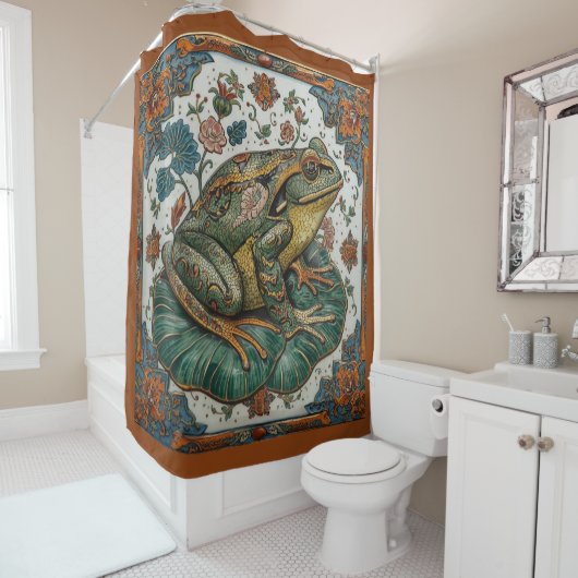Cloisonne-Frosch auf Seerosenblatt  Duschvorhang (Beispiel)