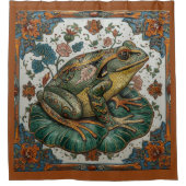 Cloisonne-Frosch auf Seerosenblatt  Duschvorhang (Vorderseite)