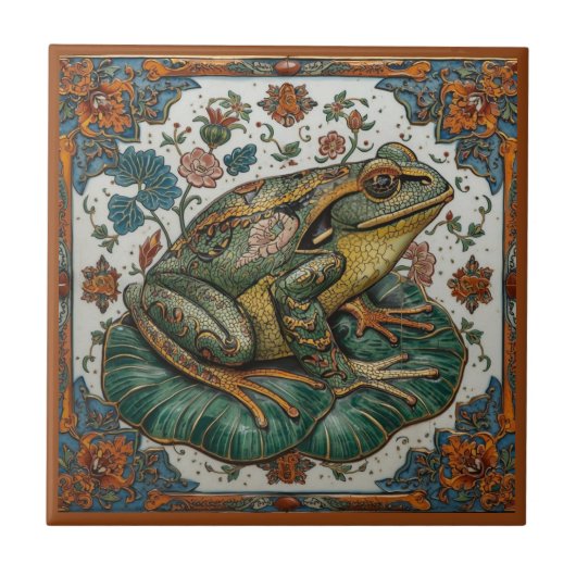 Cloisonne-Frosch auf Seerosenblatt Fliese (Vorderseite)