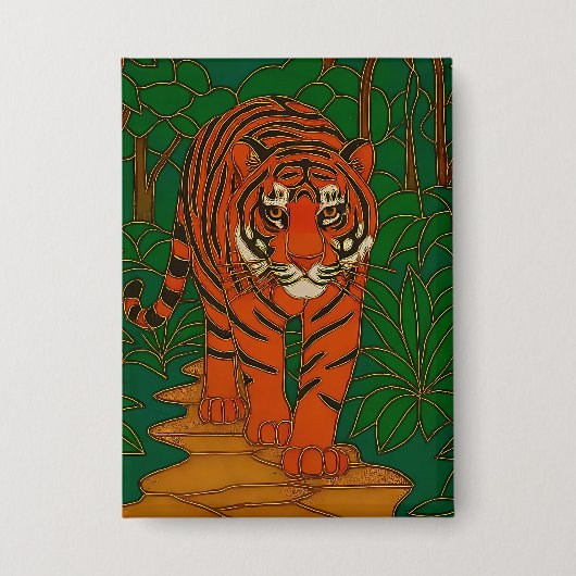 Cloisonne-Kunst Tiger auf dem Dschungelpfad Button (Vorderseite)