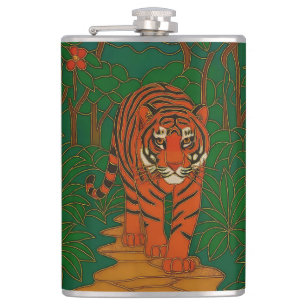 Cloisonne-Kunst Tiger auf dem Dschungelpfad Flachmann