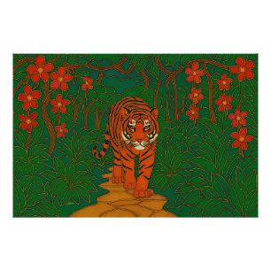 Cloisonne Kunst Tiger auf dem Dschungelpfad Fotodruck