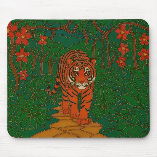Cloisonne Kunst Tiger auf dem Dschungelpfad Mousepad (Vorne)