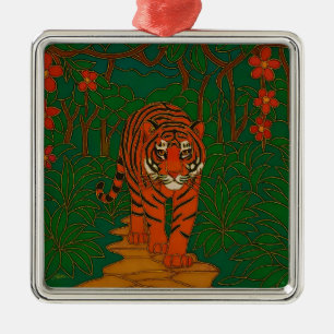 Cloisonne Kunst Tiger auf dem Dschungelpfad Ornament Aus Metall