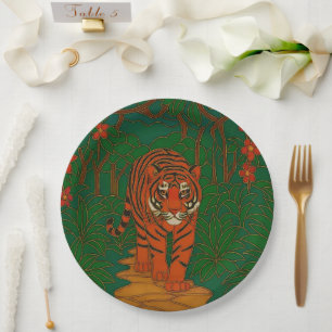 Cloisonne-Kunst Tiger auf dem Dschungelpfad Pappteller